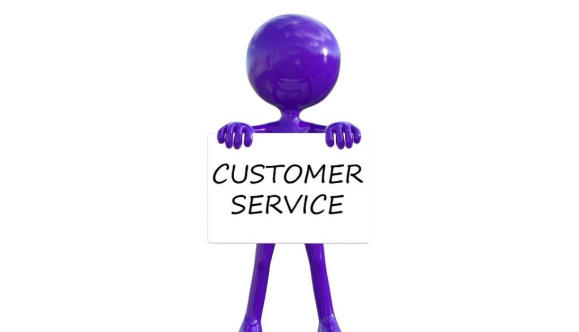 omino viola con scritta customer service
