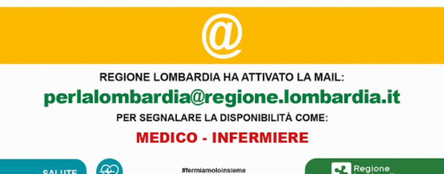 Regione Lombardia cerca medici e infermieri per l’emergenza coronavirus