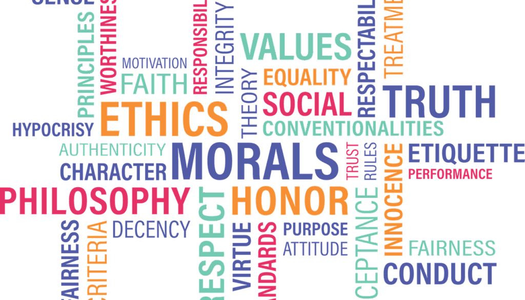 scritte colorate con parole inglesi sul tema etica
