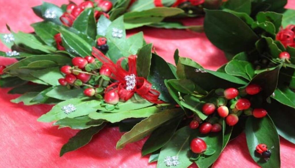 corona di alloro su fondo rosso