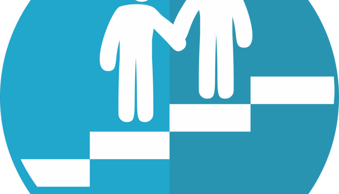 grafica con persona che aiuta un'altra a salire le scale