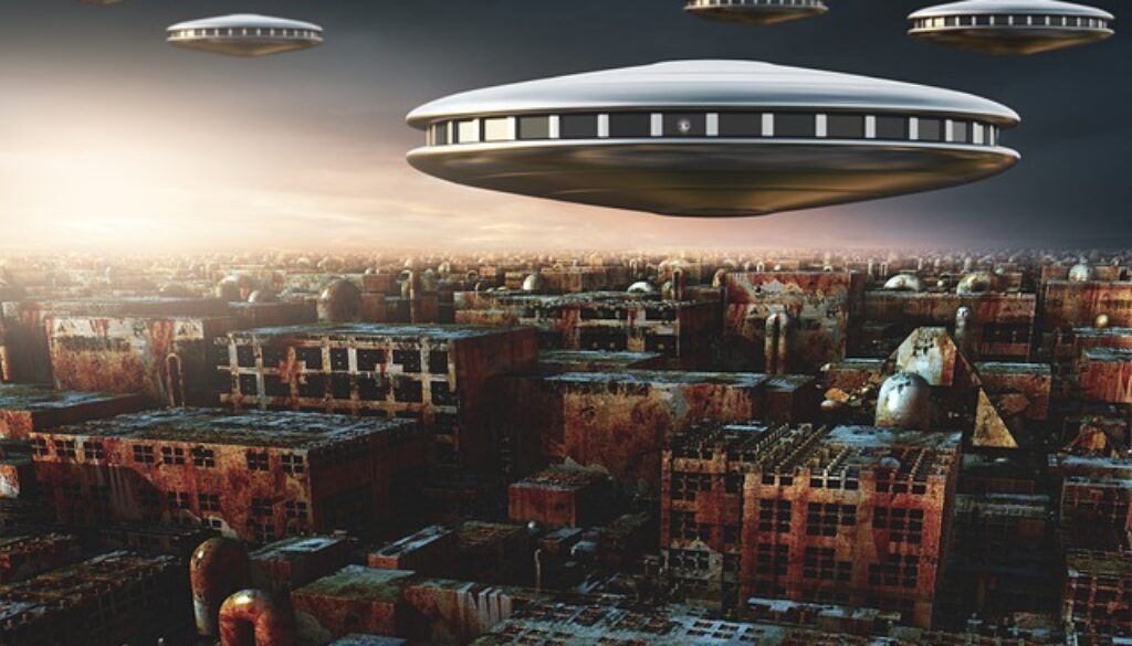 immagine di fantascienza con ufo nel cielo