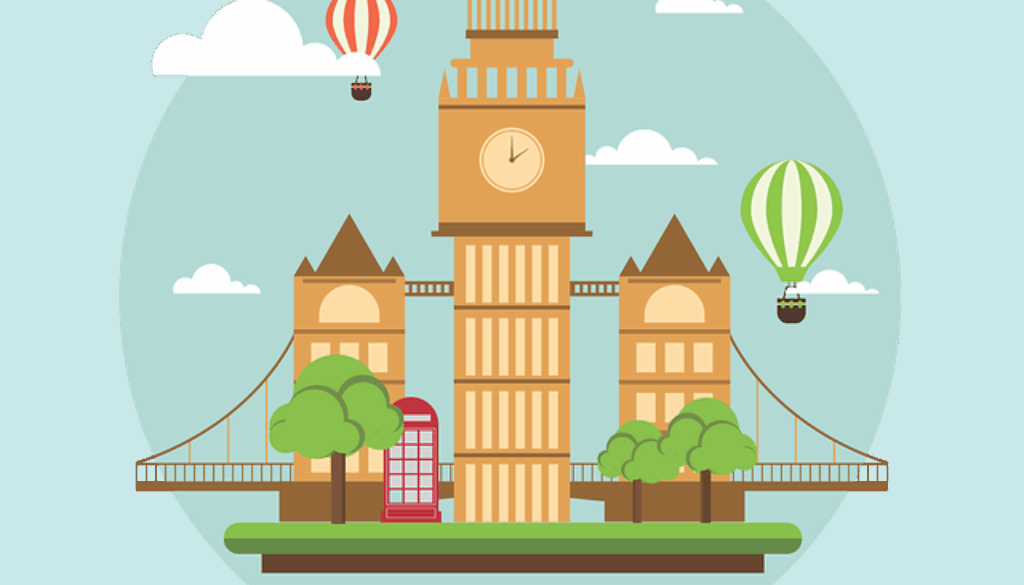 disegno con i principali monumenti di Londra