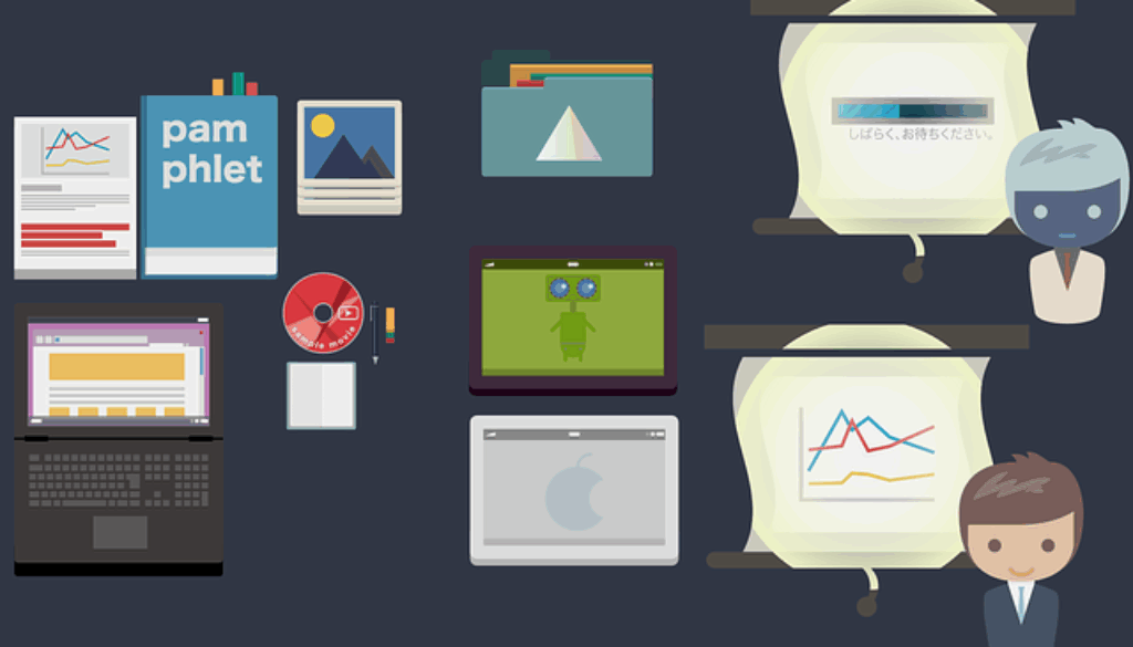 grafica che rappresenta varie attività d'ufficio