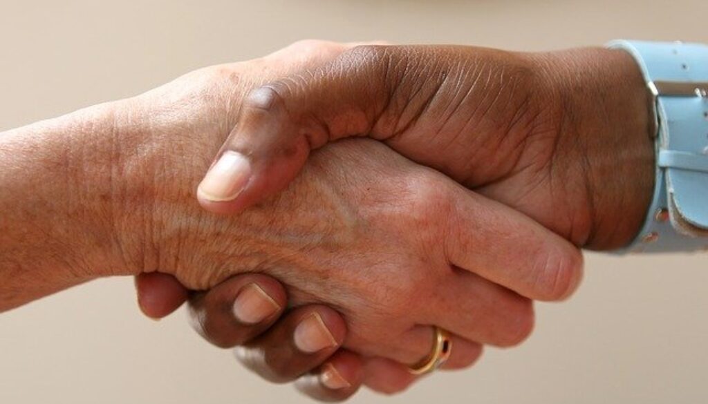 mano che stringe un'altra mano