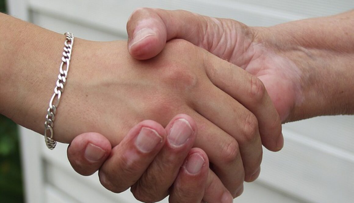 mano che stringe una mano