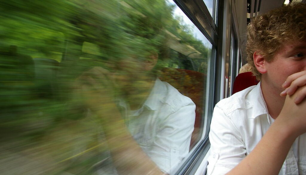 on train to Salisbury, England