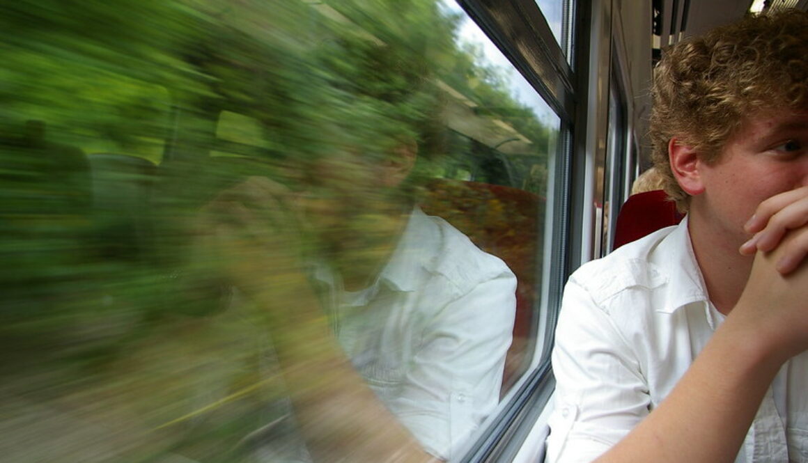 on train to Salisbury, England