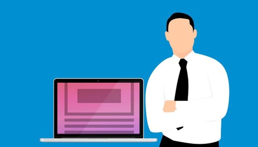 grafica che rappresenta persona vicino a un pc. Il SEO copywriter è una figura fondamentale nella comunicazione web