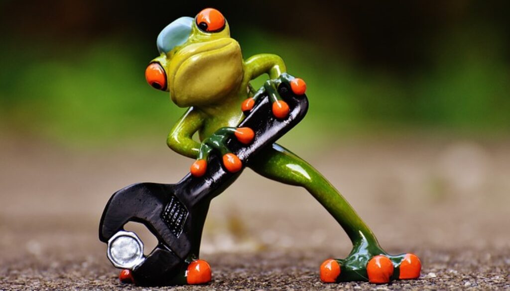 rana pupazzetto con chiave inglese e bullone