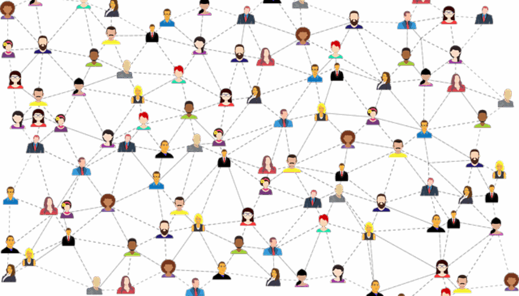 disegno con tante persone nel mondo connesse da un filo