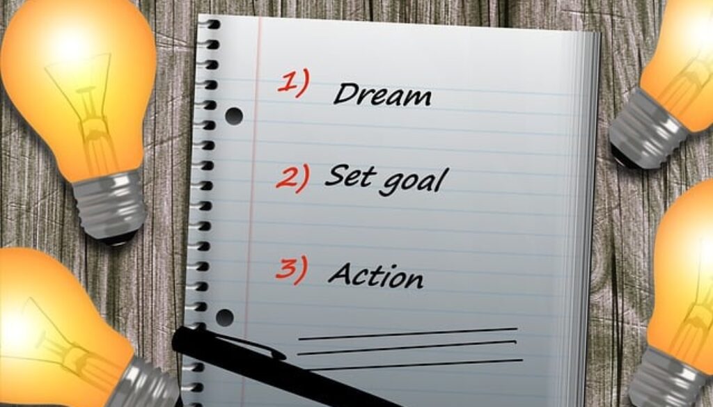 disegno che rappresenta lista: sogno, obiettivo, azione