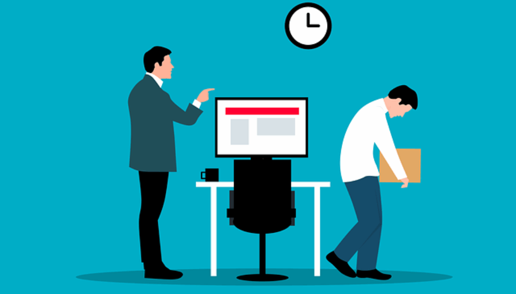 disegno che raffigura lavoratore licenziato. Se hai perso il lavoro, puoi richiedere l'indennità di disoccupazione NASpI