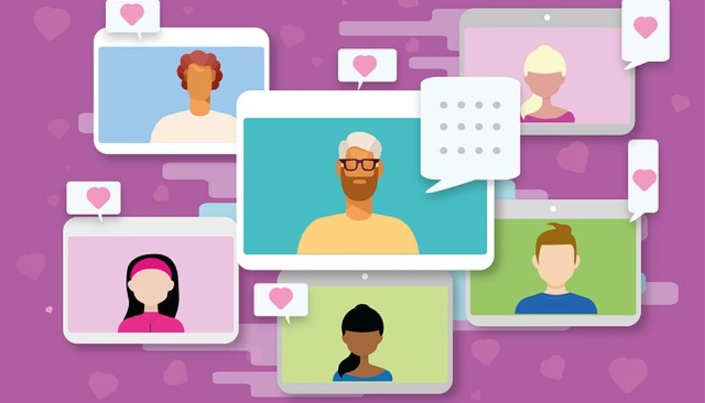 grafica che rappresenta profili social. professioni del web 2.0: influencer