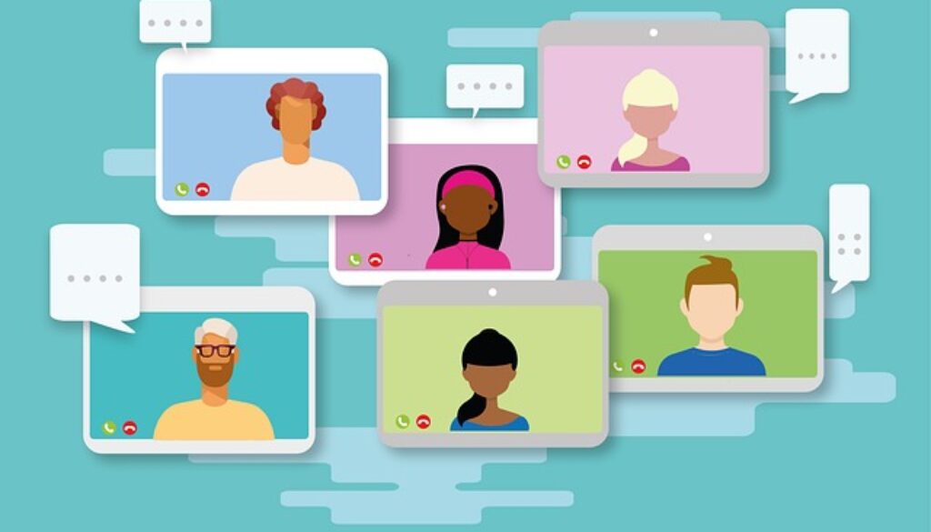 Grafica con persone in video conferenza. Candidati per far parte del Youthwise