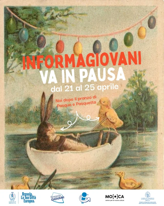 Buona Pasqua! 🐣🐰

Dal 21 al 25 aprile l'Informagiovani sarà chiuso per ponte.
Ci rivediamo lunedì 28 aprile!